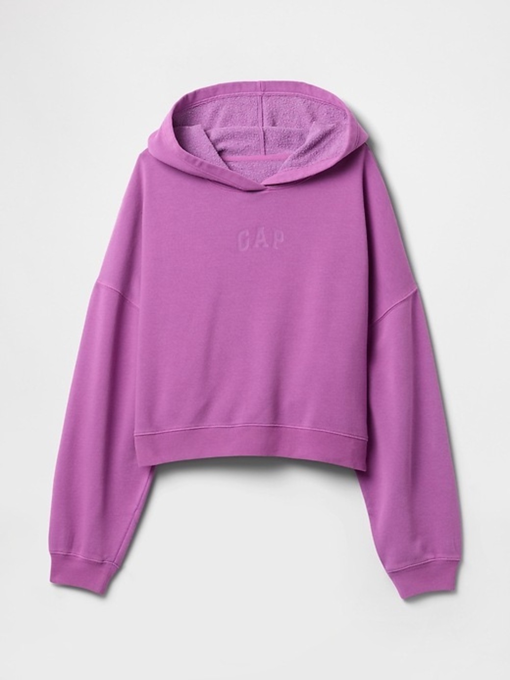 GAP Women’s Bright Purple Cropped Drop Sleeve Hoodie monochrome logo